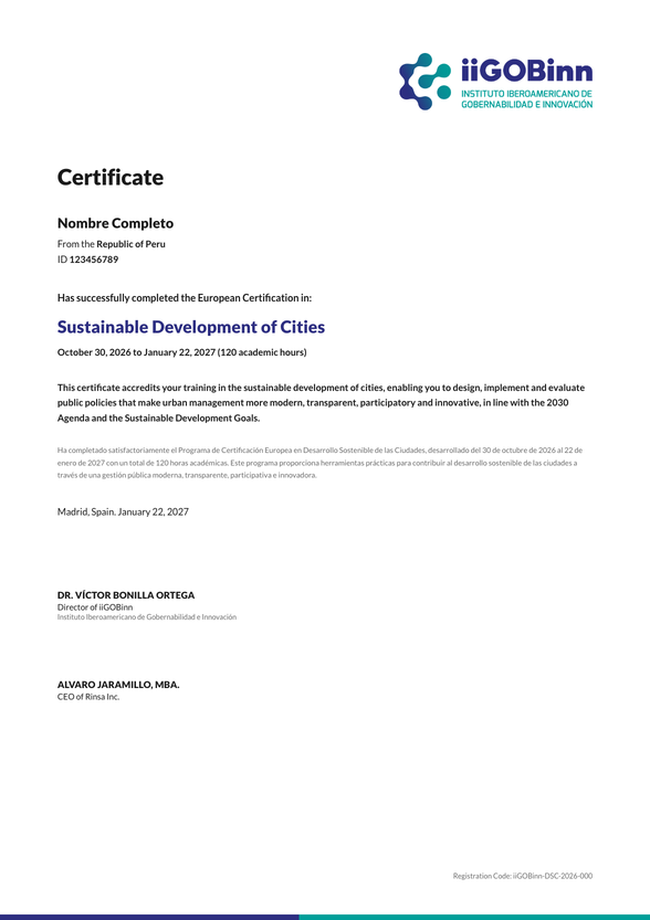 Certificación Europea en Desarrollo Sostenible de las Ciudades — iiGOBinn