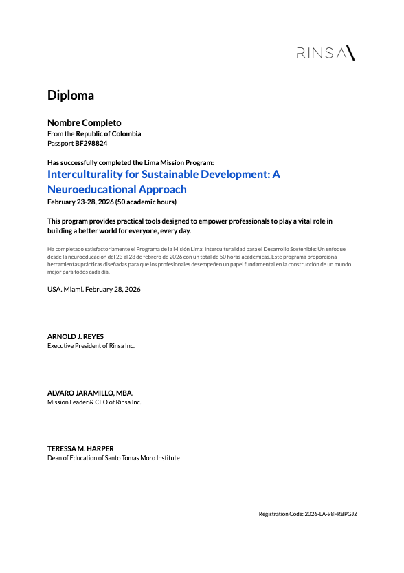 Certificado Práctico Internacional — Rinsa Inc